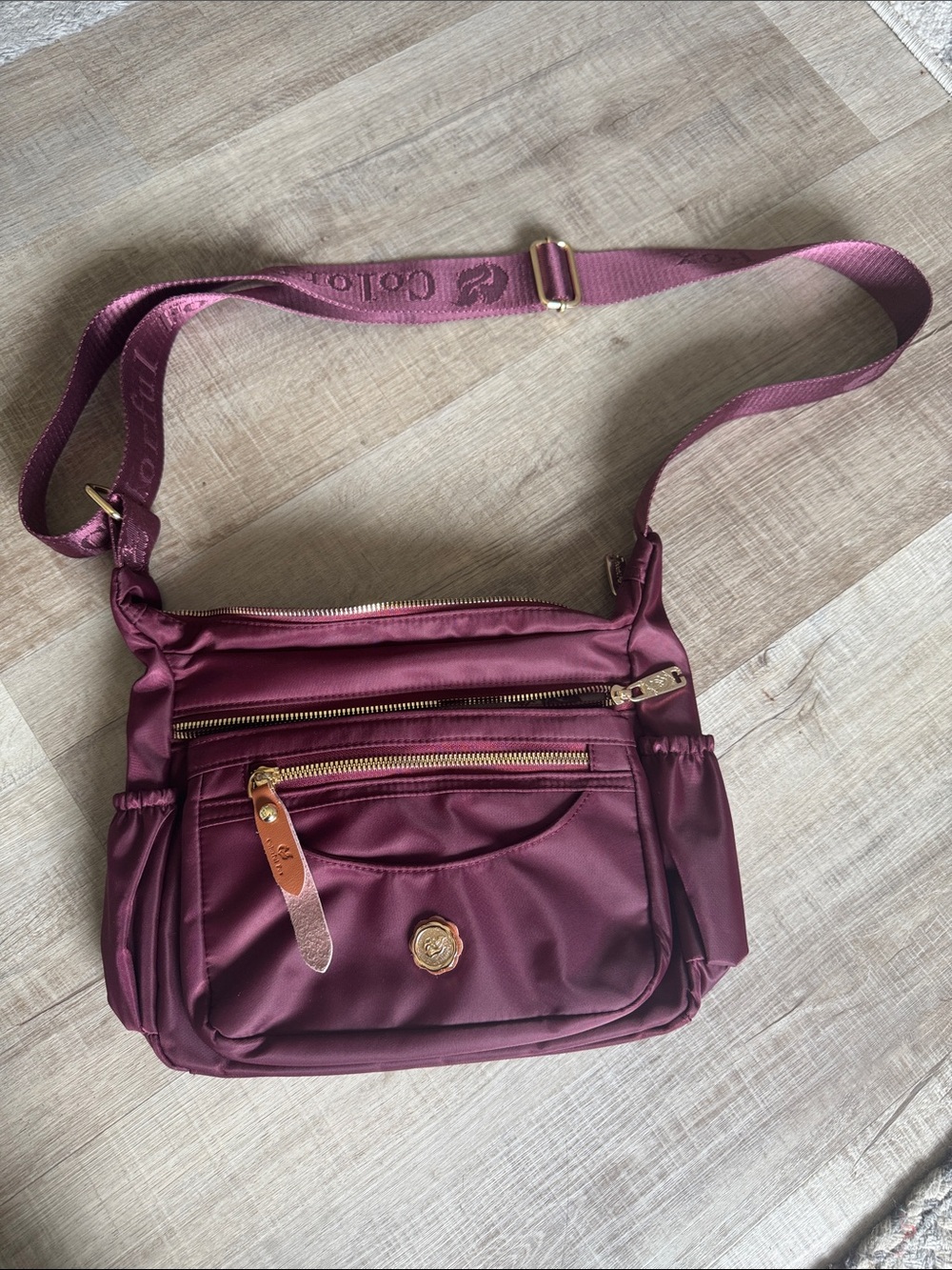 Colorful Fox Plum Nylon Crossbody Bag with Adjustable Strap